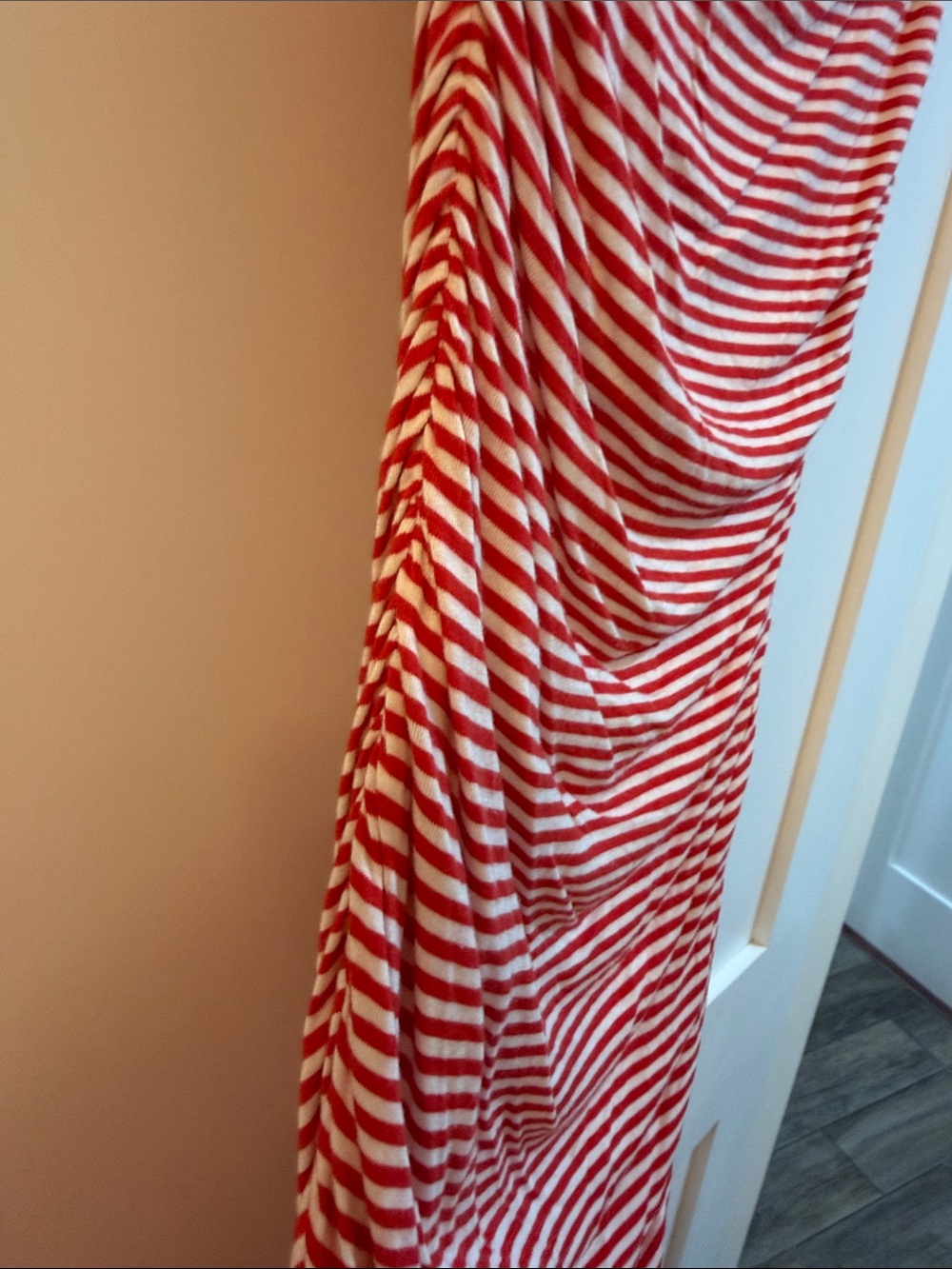 H&M Red and White Striped Cowl Neck Ruched Mini Dress - Picture 2 of 9